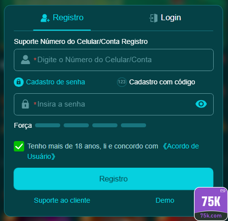 75k.com - simples login premium para entrar